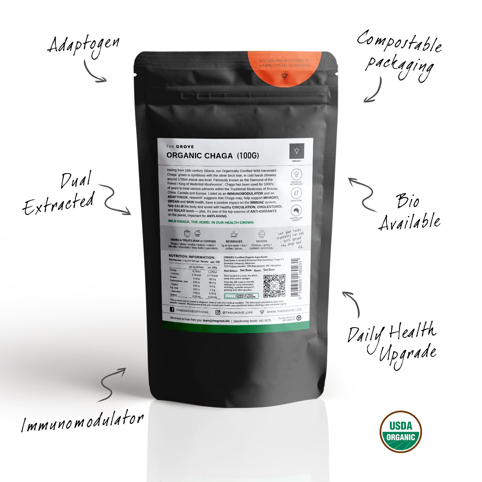 Organic Wild Harvested Chaga Powder (8:1)